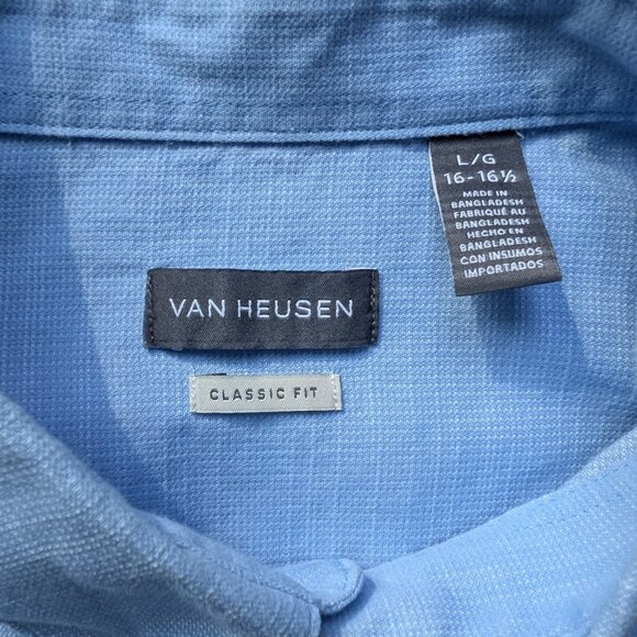 Van Heusen Classic Fit Blue Short Sleeve Button Down Shirt Men’s L 16-16.5 - Picture 3 of 5
